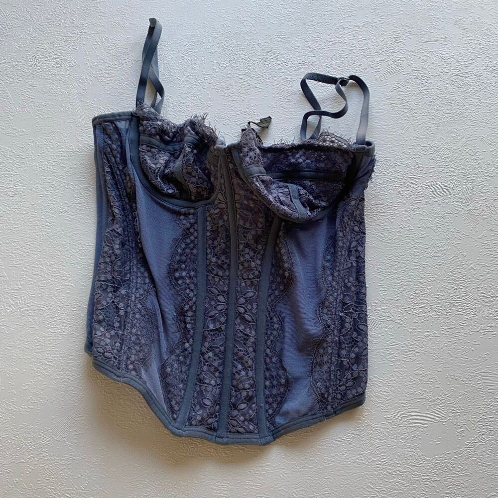 Ardene Blue Lace Corset Top Medium Bustier Sheer Mesh Boning Coquette